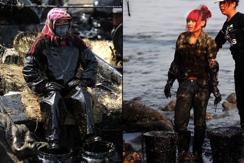 Dalian oil spill workers